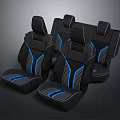 Modern Single Chair With Black Fabric Upholstery And Blue Stripes Design For Home Use