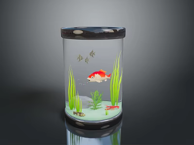 Beautiful Red Koi Fish Swimming in Glass Fish Tank with Green Aquatic Plants and Stones 3d model