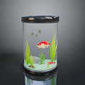 Beautiful Red Koi Fish Swimming in Glass Fish Tank with Green Aquatic Plants and Stones