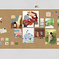 Decorative Corkboard Wall Hanging With Photo Collage And Colorful Notes 3d model