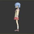 Cute Anime Character With Blue Pigtails Beige Top Red Plaid Skirt White Socks And Pink Shoes