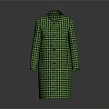 Green Houndstooth Single Breasted Long Coat with Classic Collar and Wool Blend Fabric