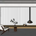 White Vertical Blinds In Modern Living Room With Armchair Table Plant And Lamp