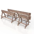 Vintage Wooden Benches Set of Three with Rustic Simple Structure Design