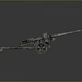 Vintage Artillery Gun With Wheeled Carriage Long Barrel And Camo Paint Finish