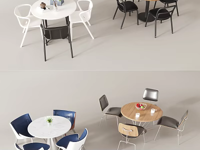 Modern Round Table and Chair Set With Marble Wooden Top And Colorful Seats 3d model