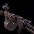 Modern Tactical Machine Gun With Drum Magazine Scope And Grip Design