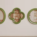 Modern Green Frame Mirrors With Three Different Shapes Wall Mounted Decor 3d model