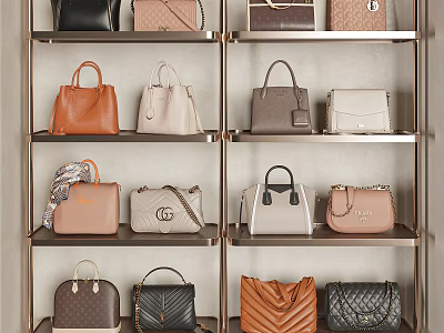 Stylish Designer Handbags Collection With Various Styles Colors And Designs On Shelves 3d model