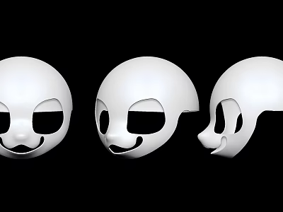 Three White Masks Featuring Varied Facial Expressions And Cutout Designs 3d model