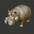 Detailed Light Colored Hippopotamus In Standing Pose On Dark Shiny Surface