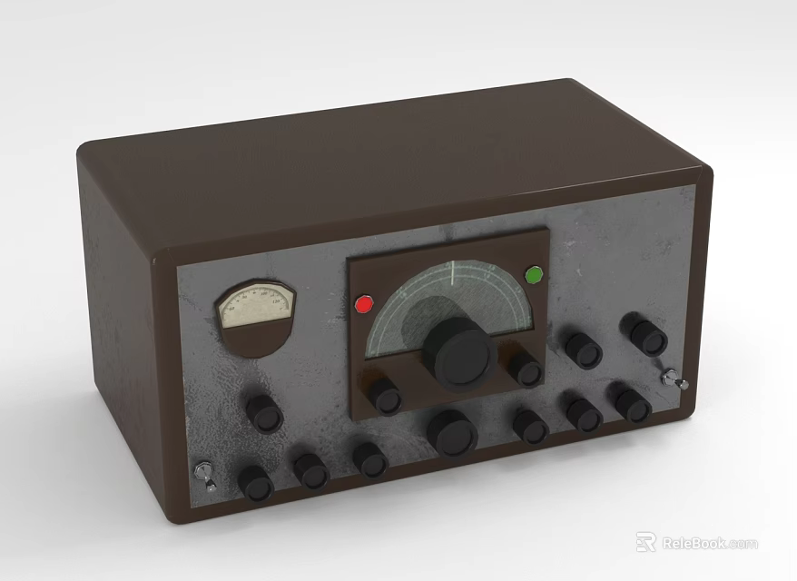 Vintage Brown Square Headphone Speaker With Knobs Dials And Indicator Lights 3d model