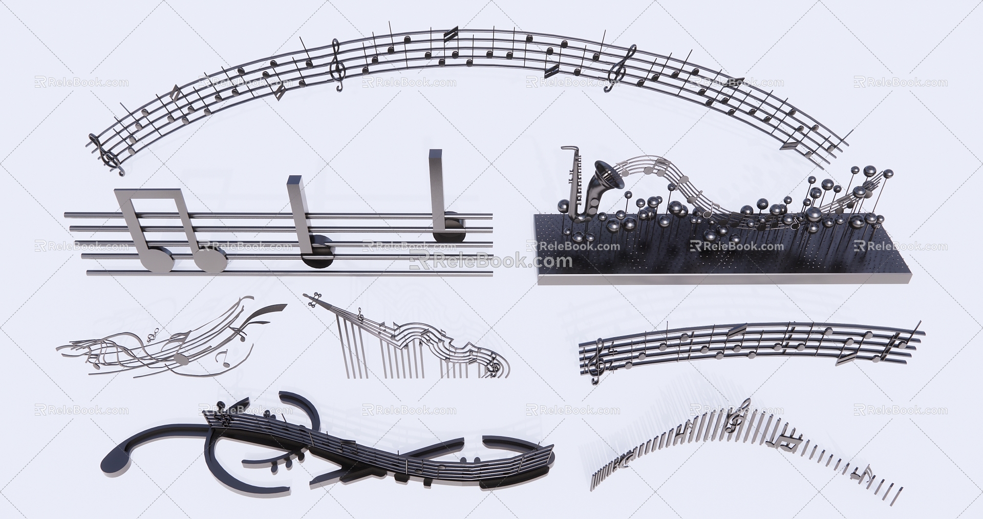 Modern City Sculpture Music Sculpture Combination 3d model