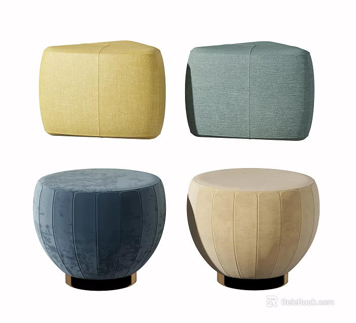 Modern Multicolor Fabric Ottoman Stools With Square And Round Shapes 3d model