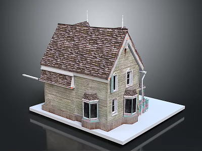 Detailed Architectural House Model With Brown Tiled Roof Beige Walls And White Display Base 3d model