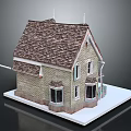Detailed Architectural House Model With Brown Tiled Roof Beige Walls And White Display Base
