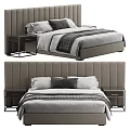 Modern Upholstered Double Bed With Gray Headboard Black Nightstands And White Gray Bedding