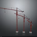 Three Red Construction Cranes With Different Sizes For Building Construction Sites 3d model