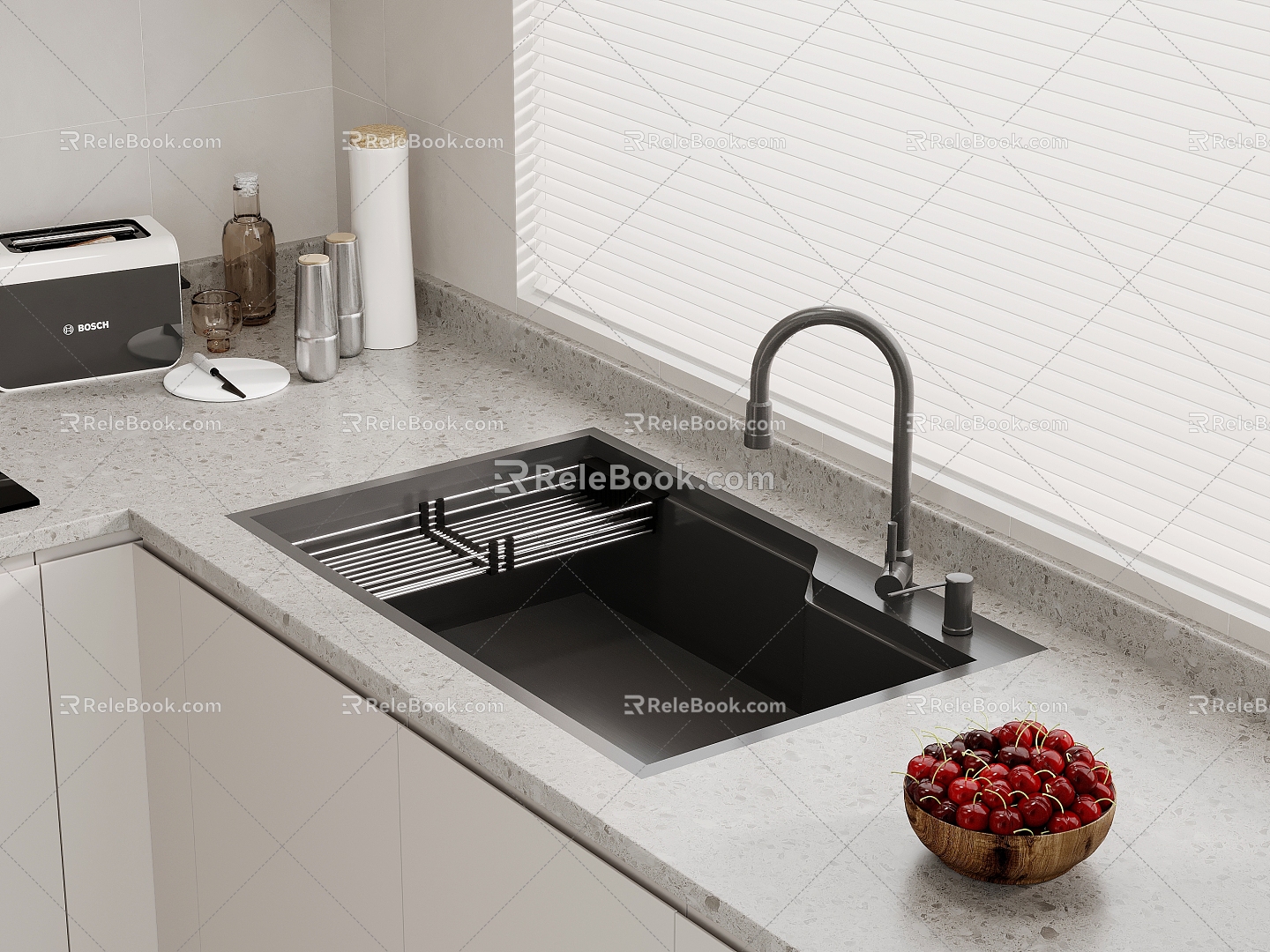 Cabinet sink vegetable basin large single tank 3d model