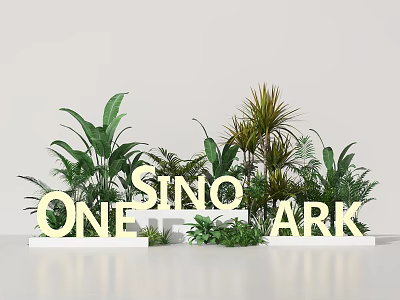 Lush Plant Combination With Golden SINO ONE ARK Letters For Garden Display Decor 3d model