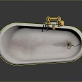 Luxury White Bathtub With Gold Faucet And Decorative Claw Feet Design