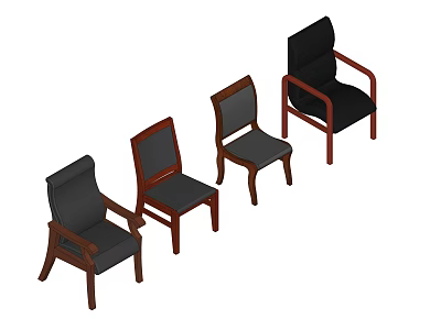 Modern Office Chairs With Wooden Frames Black Cushions And Different Back Styles 3d model