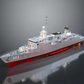 Military Patrol Boat Model With Red Hull And Radar Equipment