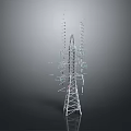 High Voltage Electricity Pylon Metal Structure With Multiple Antennas And Power Lines 3d model