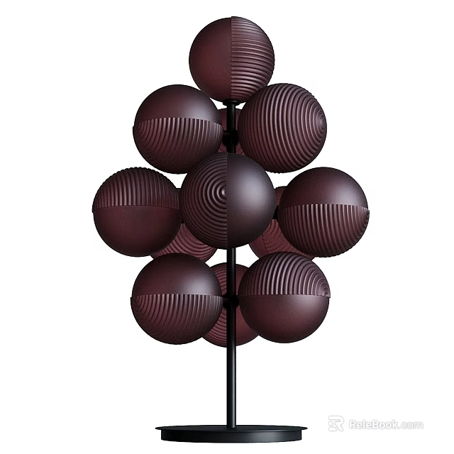 Modern Dark Brown Floor Lamp With Multiple Striped Spherical Shades 3d model 