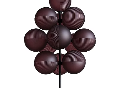 Modern Dark Brown Floor Lamp With Multiple Striped Spherical Shades 3d model