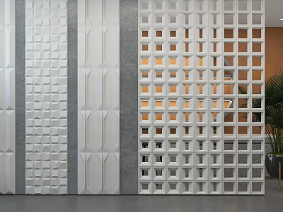 White Geometric Pattern Background Wall With Hollow Out Design And Various Textures For Interior Decor 3d model