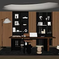 Modern Home Office Interior With Wooden Desk Bookshelves Comfortable Chair And Area Rug