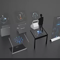 Technology Exhibition Hall Featuring Interactive Holographic Displays Digital Tables And Transparent Screens