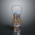 Vintage Metal Lantern With Handle Frame Blue Top And Solid Base