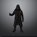 Futuristic Cyberpunk Character Outfit With Black Hooded Coat Orange Lines And Glowing Goggles