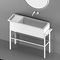 Modern Minimalist Concrete Washbasin Design With Black Metal Stand Round Mirror And Faucet