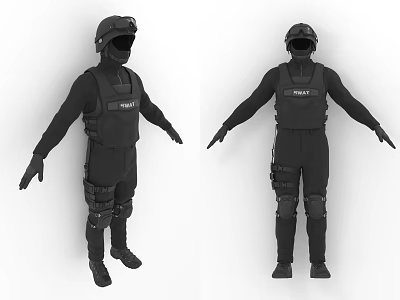SWAT Black Protective Outfit With Full Tactical Equipment And Gear 3d model