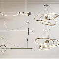 Modern Chandeliers with Circular Rings and Linear Structures for Interior Decoration 3d model
