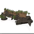 Modern Scene Featuring Broken Structures Rocks And Lush Vegetation On Natural Terrain 3d model