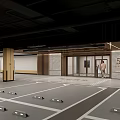 Modern Parking Lot Area 5 with Floor Guide Lines Elevator Doors and Luxury Finishes