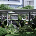 Urban Garden Landscape Design With Circular Green Area Paved Paths And High Rise Buildings