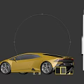 Yellow Sports Car 3D Render With Circular Logo And Yellow Cubes
