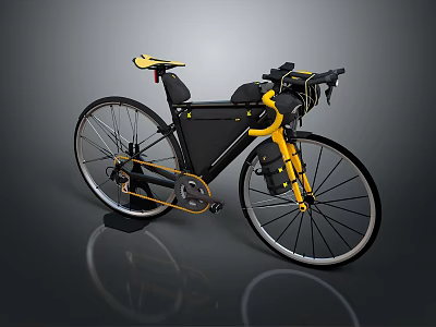 Modern Bicycle with Black Frame Yellow Saddle and Stylish Design Features 3d model