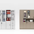 Modern White And Wooden Bookcase Design With Glass Doors Drawers And Shelves