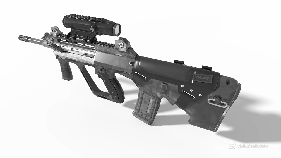 Game Movie Character Holding Tactical Black Rifle With Scope Attachment 3d model 