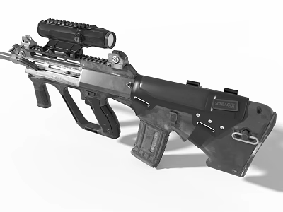 Game Movie Character Holding Tactical Black Rifle With Scope Attachment 3d model