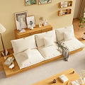 Japanese Style Log Style Living Room Sofa Coffee Table Combination Ornaments 3d model