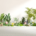 Creative Garden Miniature Setup With Various Green Plants Palm Trees Decorative Stones And Small Lanterns