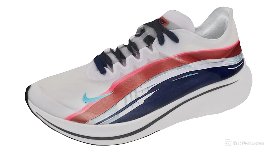 White Nike Running Shoes With Red Blue Pink Colorful Stripes Design 3d model 