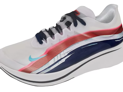 White Nike Running Shoes With Red Blue Pink Colorful Stripes Design 3d model